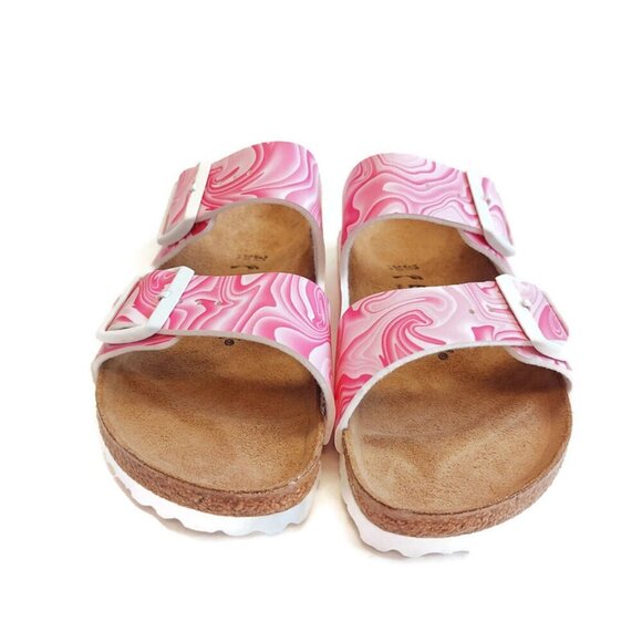 Birkenstock Arizona Birko-Flor Sandals Womens 6 Marble Twirl Fuchsia Tulip Pink - Picture 6 of 9